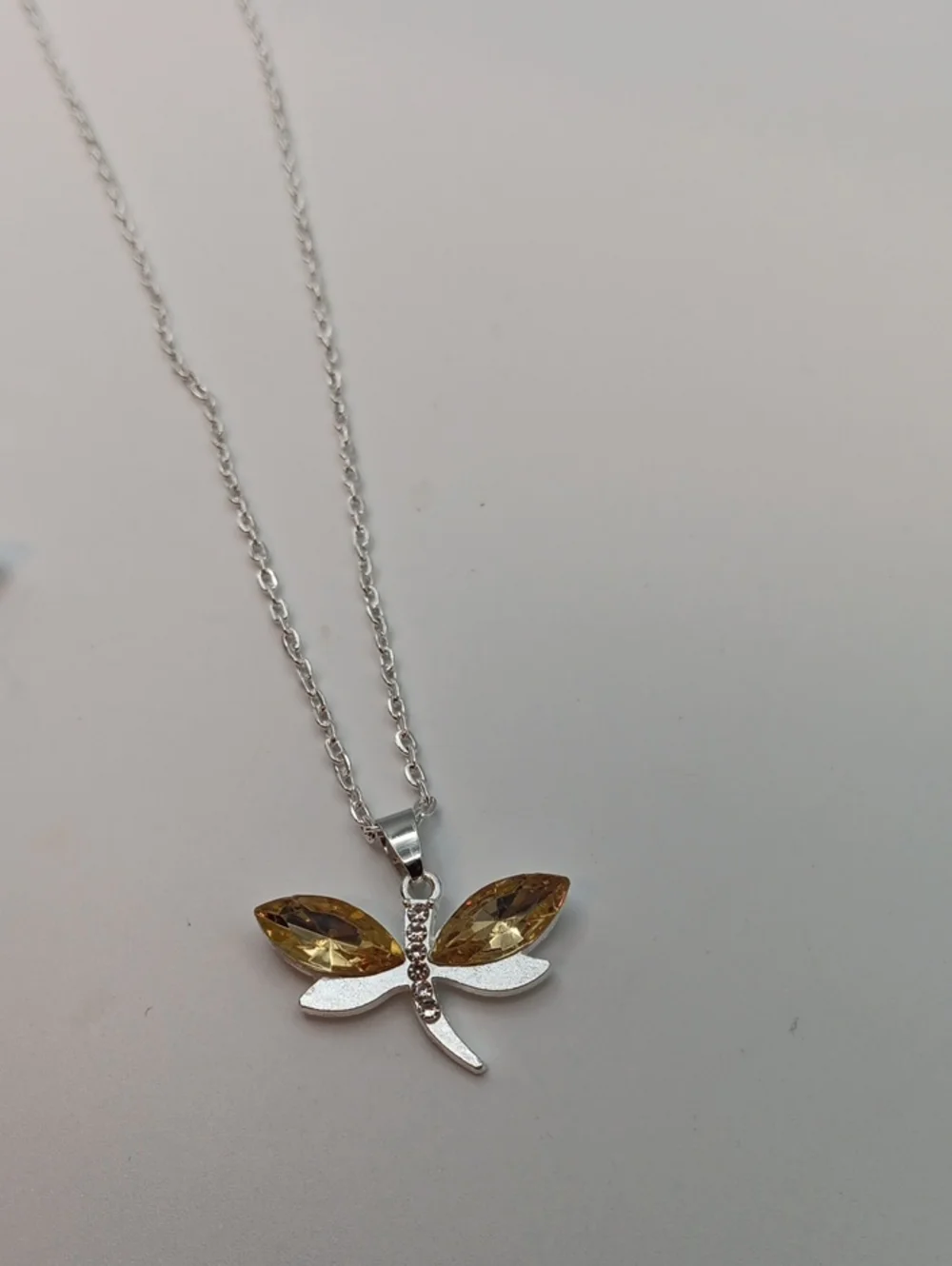 Gold Tone Crystal Dragonfly Pendant Necklace and Earrings Set